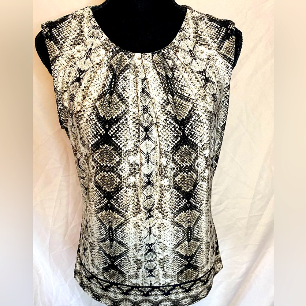 Calvin Klein sleeveless top with rounded, pleaded neck